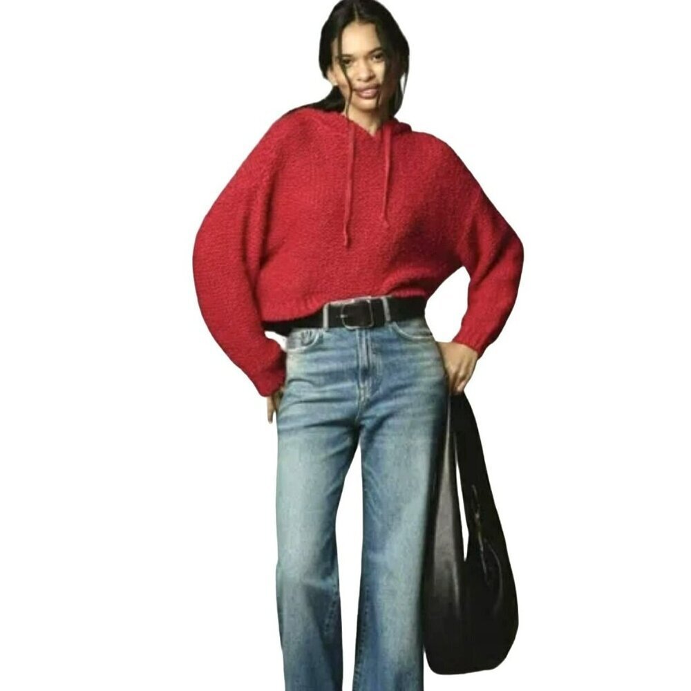 Anthropologie Pilcro Size Small Crochet Knit Red Hoodie Sweater NEW